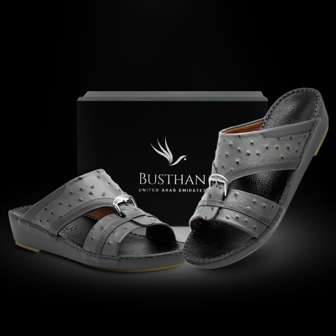 Busthan-01-[H4]-OSTRICH-Pattern-Gray-Black-Gents-Sandal-40